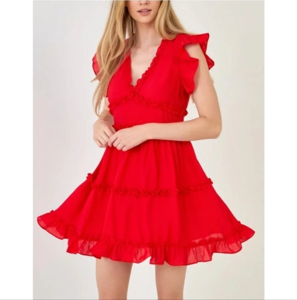 NWT Endless Rose | Finnegan Ruffle Sleeve Red Mini Dress Size XSmall
